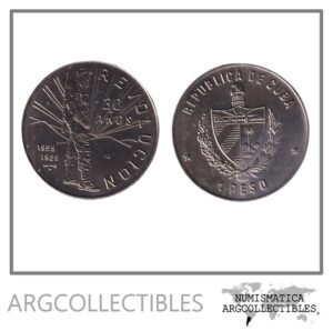 Cuba Moneda 1 Peso 1989 30 Aniversario Revolucion Fidel Castro Niquel KM-253 UNC