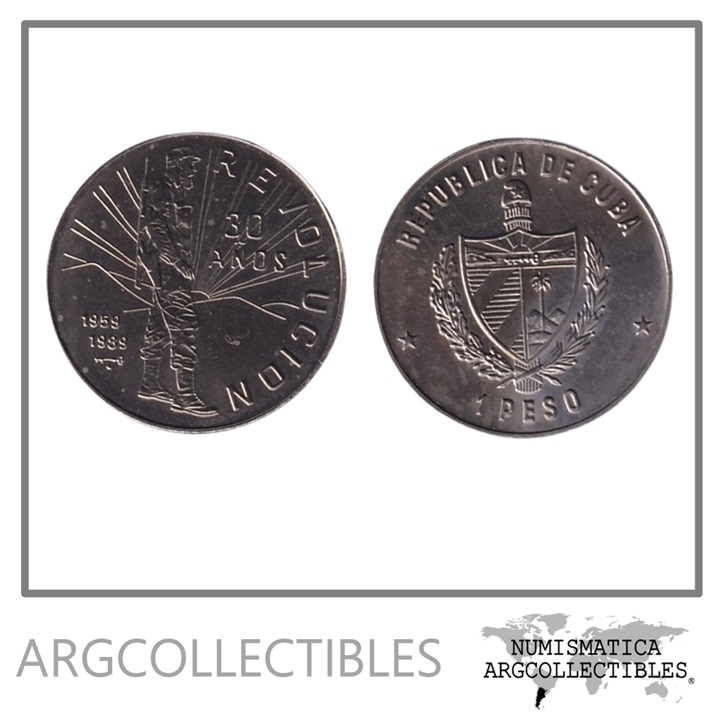 Cuba Moneda 1 Peso 1989 30 Aniversario Revolucion Fidel Castro Niquel KM-253 UNC