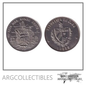 Cuba Moneda 1 Peso 1990 En Alta Mar Rumbo al Oeste 500 Aniversario Niquel KM-325 UNC
