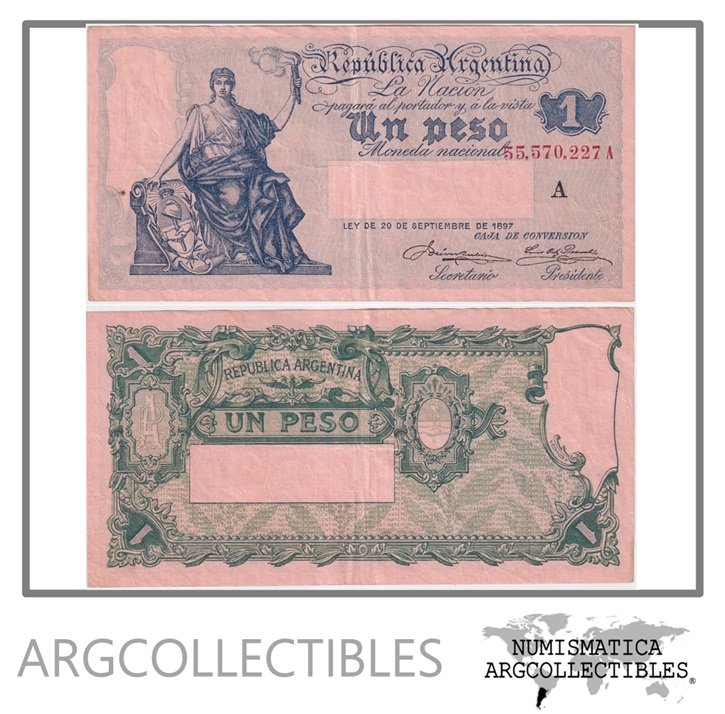 Argentina Billete 1 Peso 1911 P-243a/BOT-1536 VF+ (Serie A)