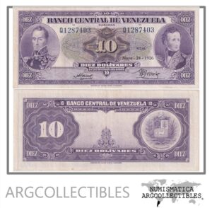 Venezuela Billete 10 Bolivares 1956 P-31b XF