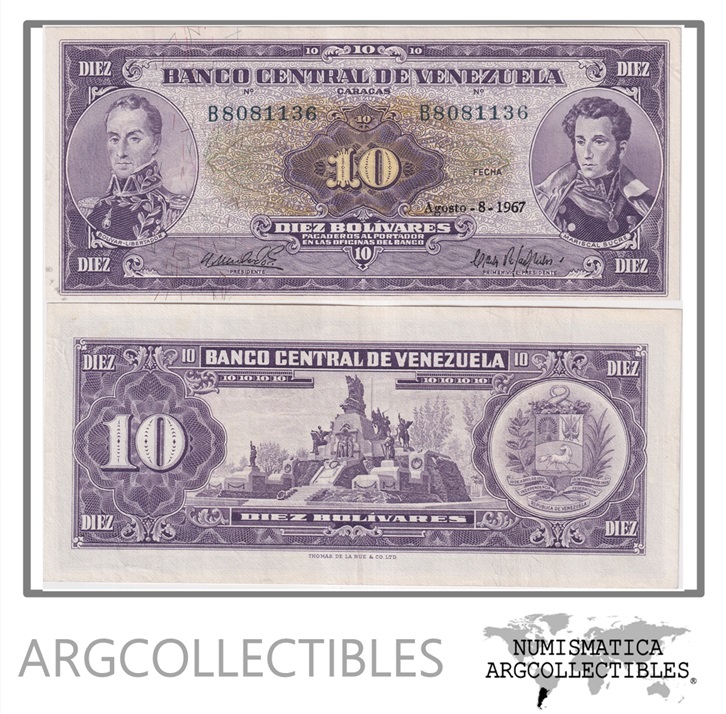 Venezuela Billete 10 Bolivares 1967 P-45d XF+