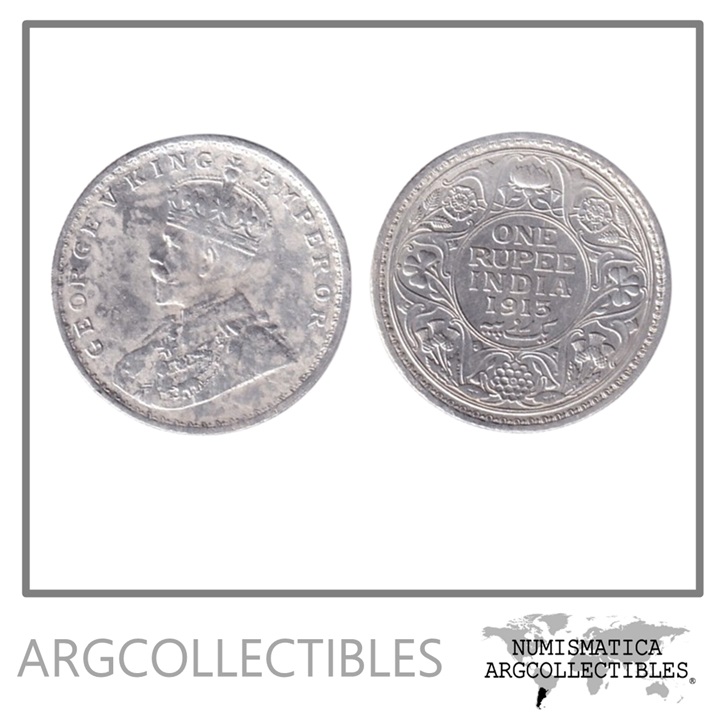 India Moneda 1 Rupia 1913 Plata 917 Rey Jorge V KM-524 VF+