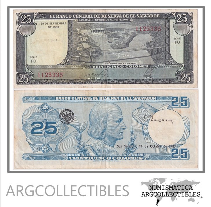 El Salvador Billete 25 Colones 1983 P-136 VF+ (Serie FO)