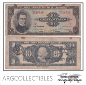 El Salvador Billete 10 Colones 1957 P-96 F (Serie HC)