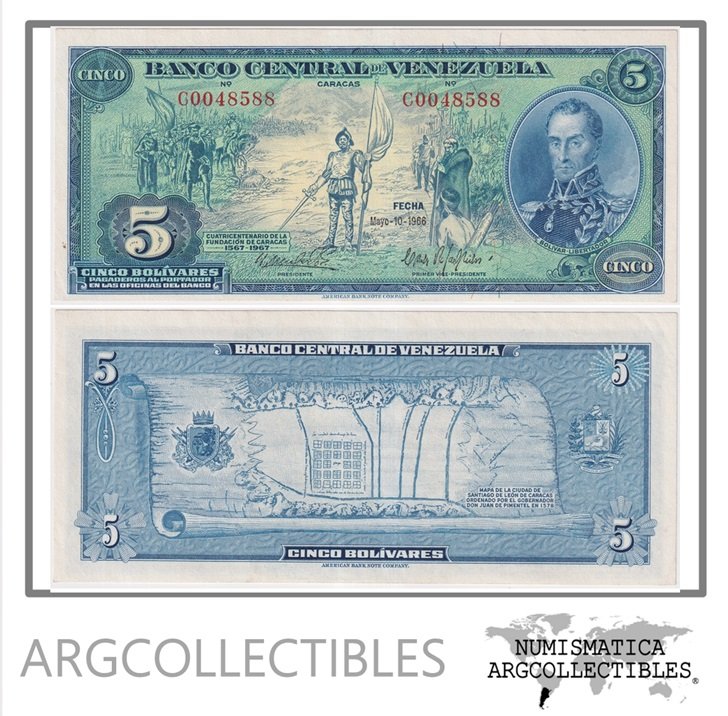 Venezuela Billete 5 Bolivares 1966 P-49 XF+