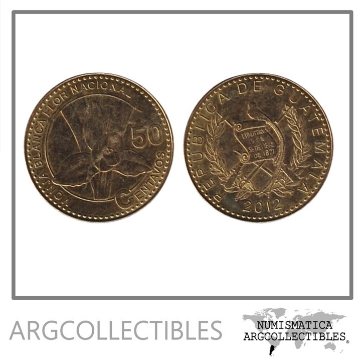 Guatemala Moneda 50 Centavos 2012 Acero Baño Laton KM-283 UNC