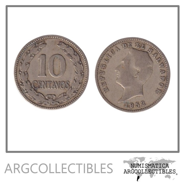 El Salvador Moneda 10 Centavos Niquel 1952 KM-130a F+
