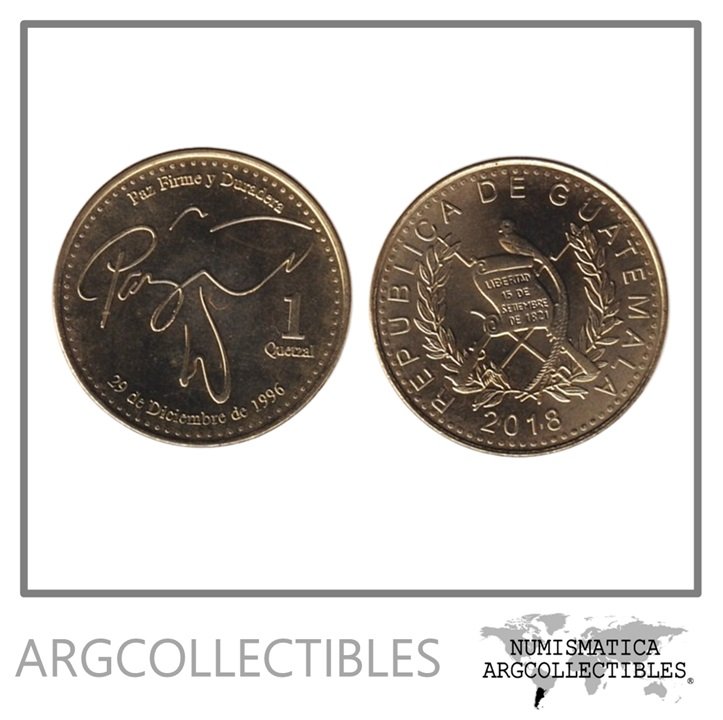 Guatemala Moneda 1 Quetzal 2018 Acero Baño Laton KM-284a UNC