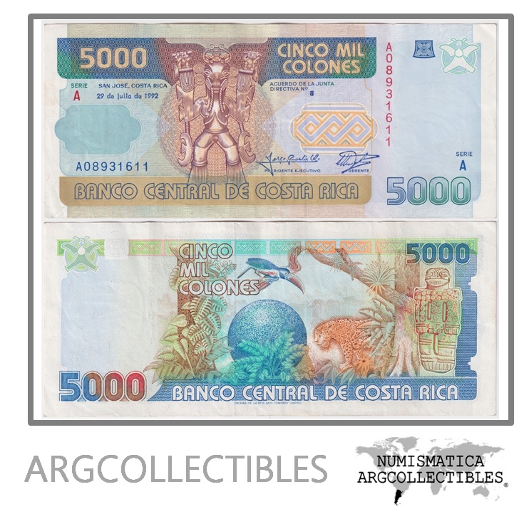 Costa Rica Billete 5.000 Colones 1992 P-260 XF+