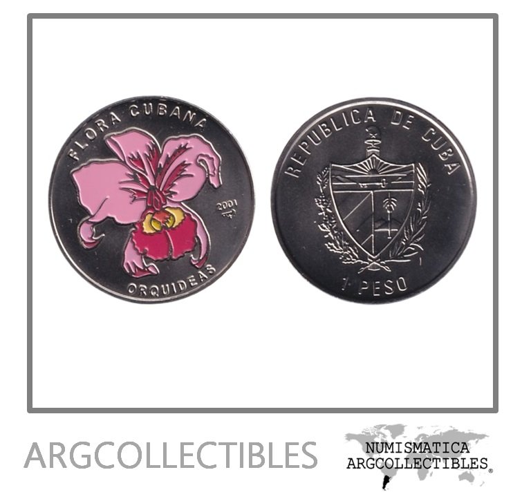 Cuba Moneda 1 Peso 2001 Flora Cubana Orquidea Rosa Niquel Color KM-831 UNC