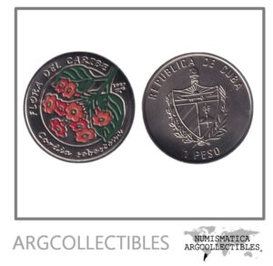 Cuba Moneda 1 Peso 1997 Flora del Caribe Cordia Sebestena Niquel Color KM-621a UNC
