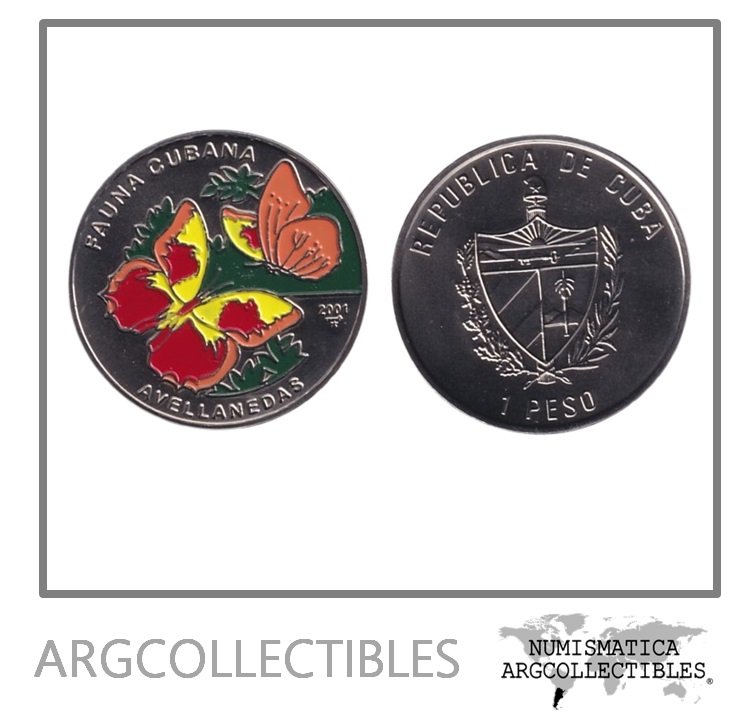 Cuba Moneda 1 Peso 2001 Fauna Cubana Mariposa Avellaneda Niquel Color KM-847 UNC