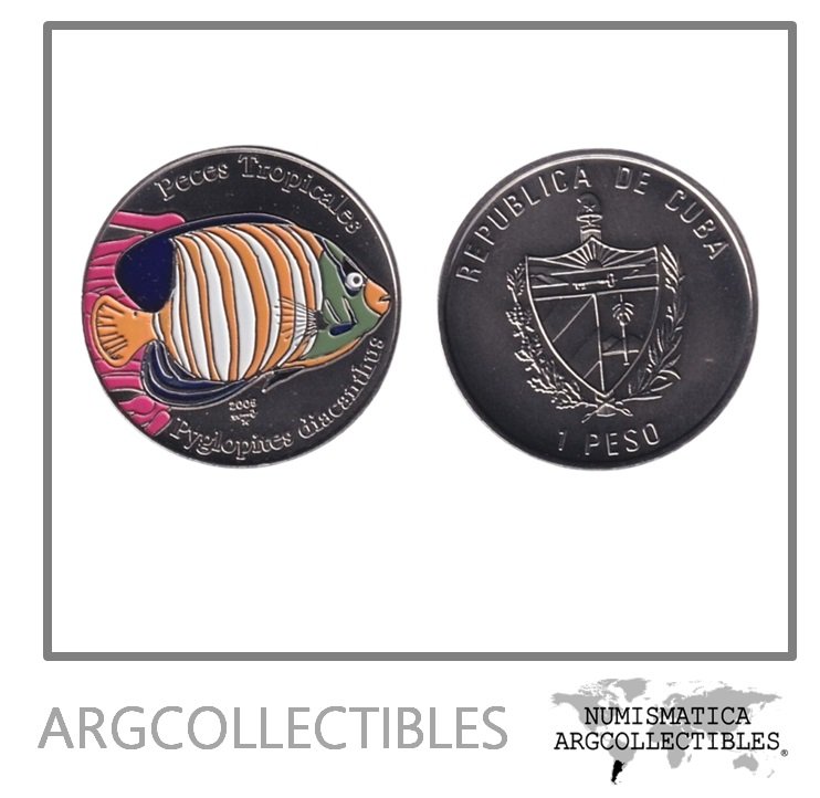 Cuba Moneda 1 Peso 2005 Peces Tropicales Pygoplites Niquel Color KM-866 UNC