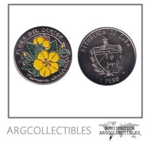 Cuba Moneda 1 Peso 1997 Flora del Caribe Turnera Ulmifolia Niquel Color KM-620 UNC