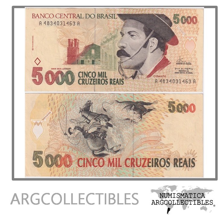 Brasil Billete 5.000 Cruzeiros Reis 1993 P-241 XF (Gaucho)