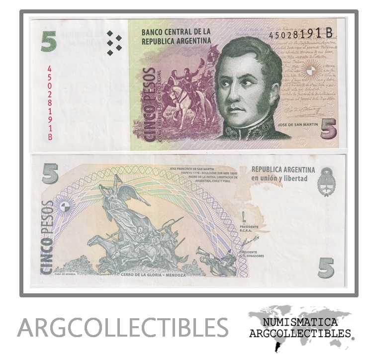 Argentina Billete 5 Pesos 2001 P-347/BOT-3308 AU (Serie B)