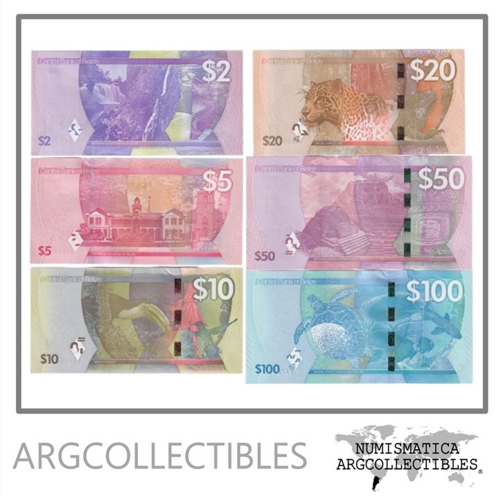 Belice Set x 6 Billetes 2,5,10,20,50,100 Dolares 2025 P-73-78 UNC - Imagen 2