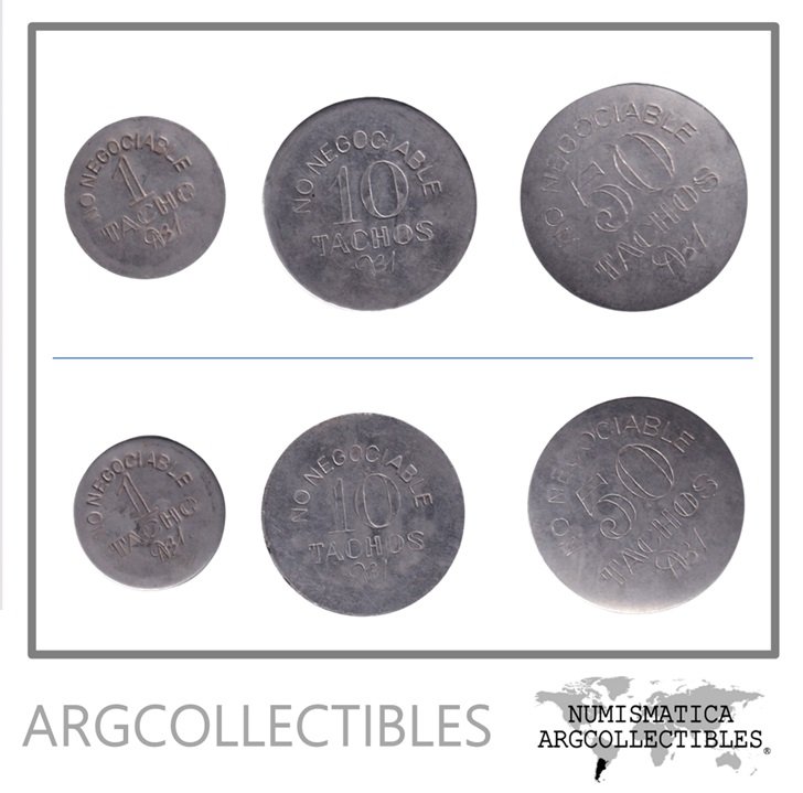 Argentina(Mendoza) Ficha-Token Finca V.LO.VELLO La Consulta Acero Set x3 1-10-50 Tachos UNC