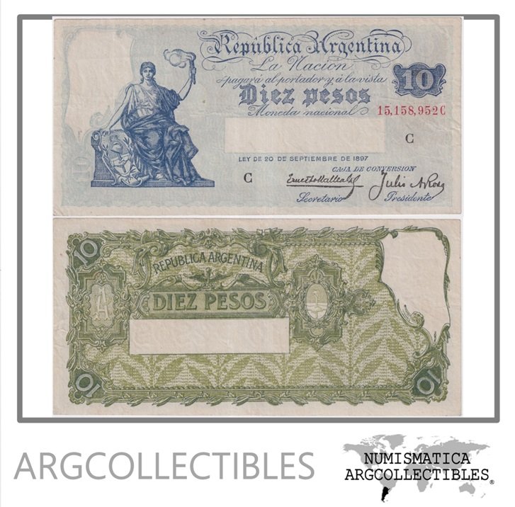 Argentina Billete 10 Pesos 1935 P-245c/BOT-1636 VF+ (Serie C)