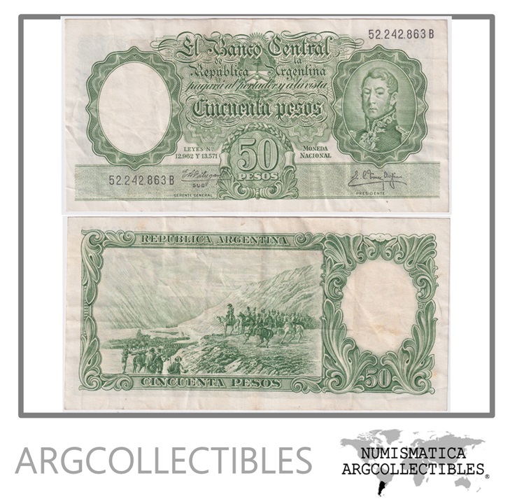 Argentina Billete 50 Pesos 1960 P-271c/BOT-2003 VF (Serie B)