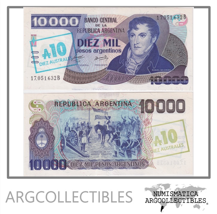 Argentina Billete 10 Australes 1985 P-322c/BOT-2707 UNC (Serie B)