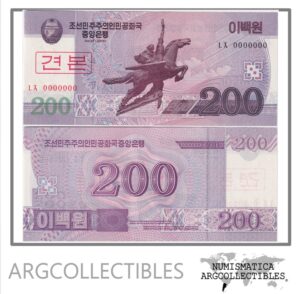 Corea del Norte Billete 200 Won 2008 P-62 UNC (Specimen)