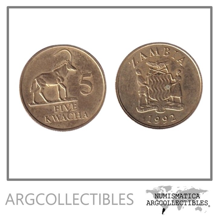 Zambia Moneda 5 Kwacha 1992 Laton KM-31 UNC