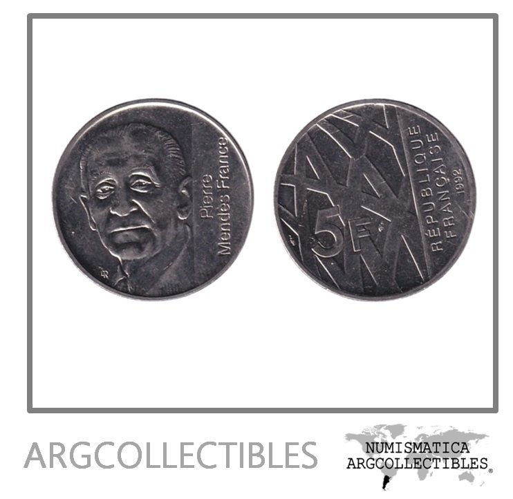 Francia Moneda 5 Francos 1992 Niquel Pierre Mendes KM-1006 AU