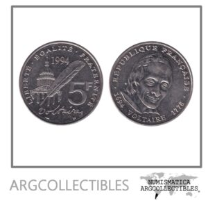 Francia Moneda 5 Francos 1994 Niquel Voltaire KM-1063 AU