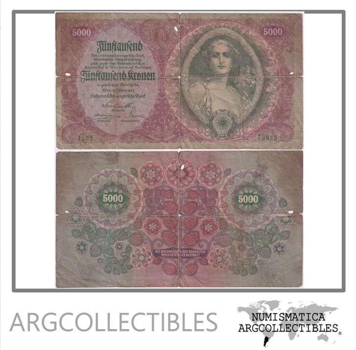 Austria Billete 5.000 Kronen 1922 P-79 G