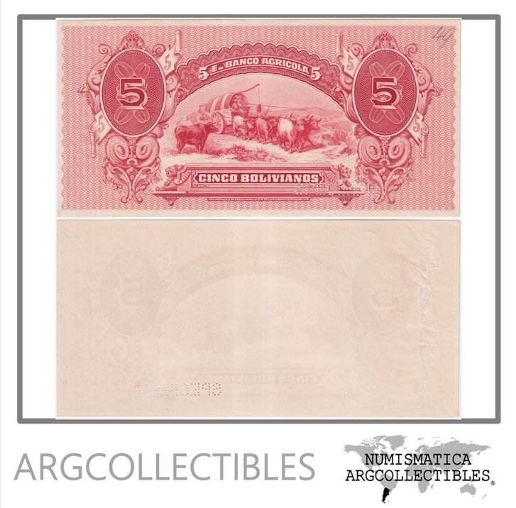 Bolivia Billete 5 Bolivianos 1903 P-S-102 (Banco Agricola) Specimen Proof
