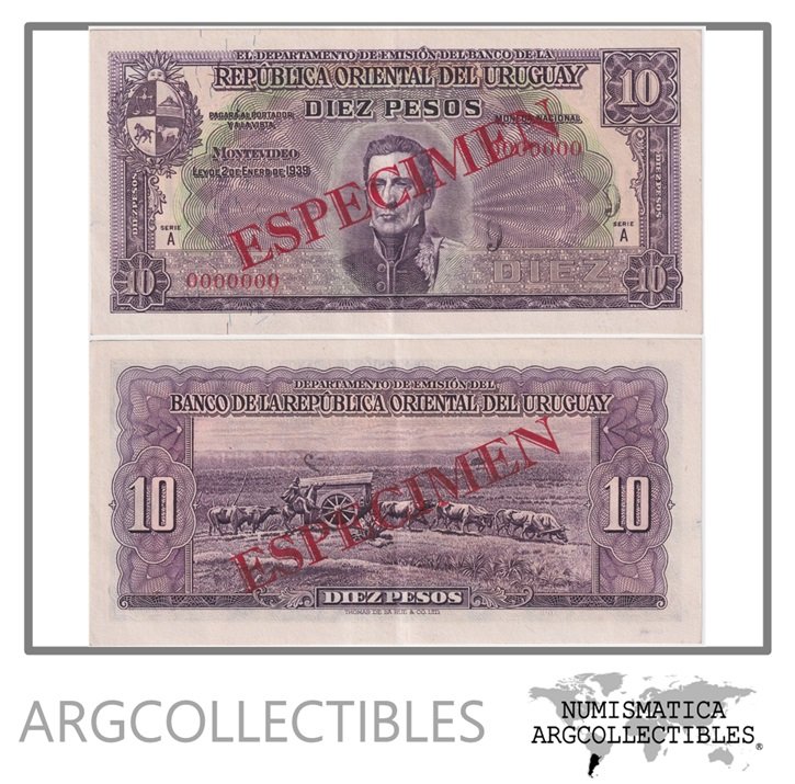 Uruguay Billete 10 Pesos 1939 P-37 XF+ (Specimen)