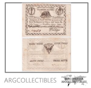 Vaticano Billete 7 Paoli 1798 P-S-537 XF+