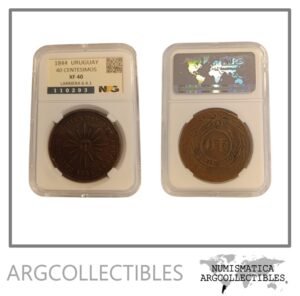 Uruguay Moneda 40 Centesimos 1844 Cobre KM-3/6.4.1 VF (Certificado)
