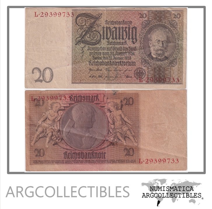 Alemania Billete 20 Marcos 1929 P-181a VF