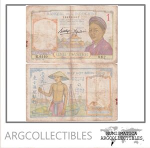 Indochina Francesa Billete 1 Piastre 1932 P-54 F+