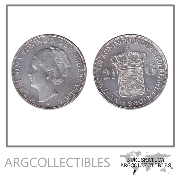 Paises Bajos Moneda 2 1/2 Gulden 1930 Reina Guillermina Plata 720 KM-165 XF
