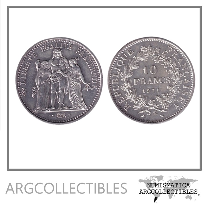 Francia Moneda 10 Francos 1971 Plata 900 Hercules KM-932 UNC