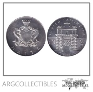Malta Moneda 2 Liras 1973 Plata 987 Puerta de Mdina KM-20 Proof
