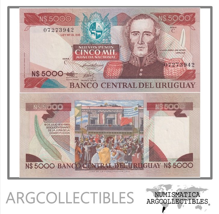 Uruguay Billete 5.000 Pesos 1983 P-65 UNC (Serie C)