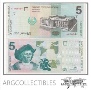 El Salvador Billete 5 Colones 1997 P-147a UNC (Serie L)