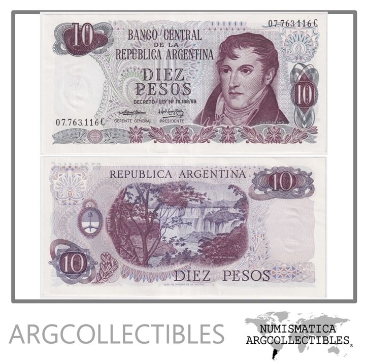Argentina Billete 10 Pesos 1974 P-295/BOT-2351 AU (Serie C)