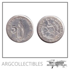 Guatemala Moneda 5 Centavos 1948 Quetzal Plata 720 AU