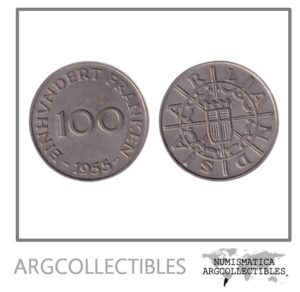 Sarre Moneda 100 Francos 1955 Niquel KM-4 AU