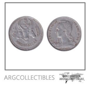 Madagascar Moneda 5 Francos 1953 Aluminio KM-5 VF+