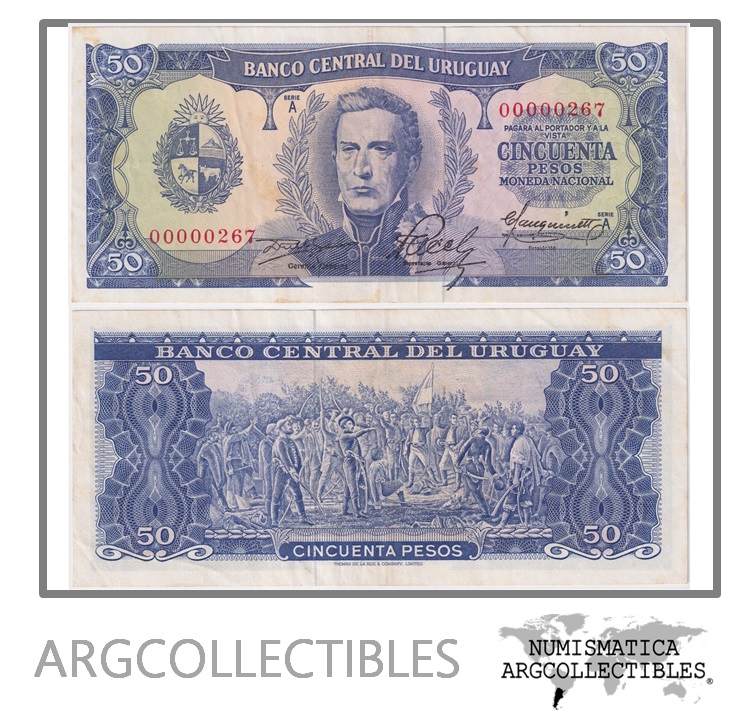 Uruguay Billete 50 Pesos 1967 P-46/CR-6A1 VF+ (Numero Bajo)