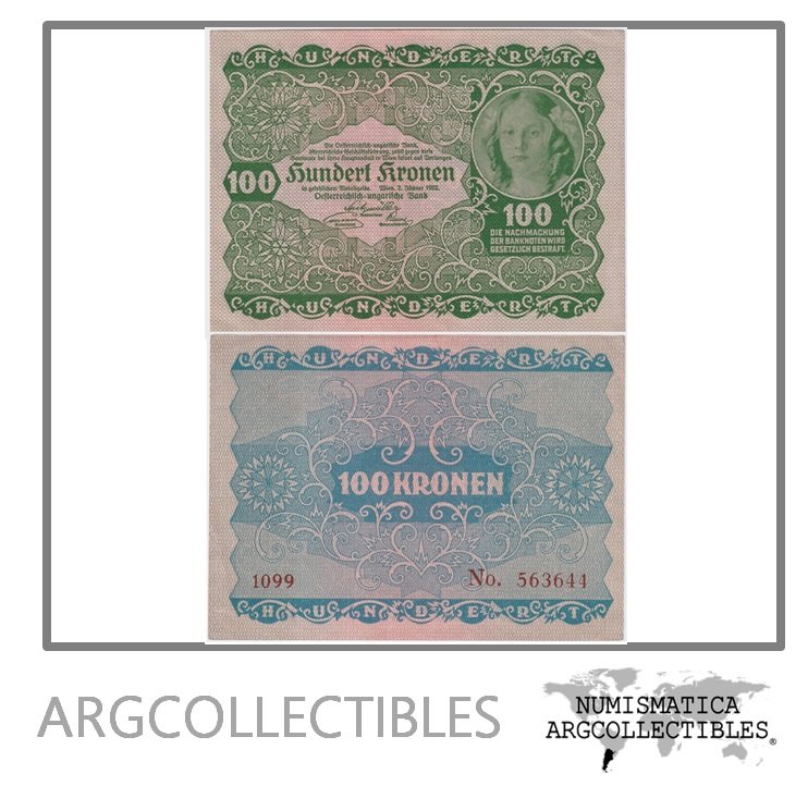 Austria Billete 100 Kronen 1922 P-77 AU