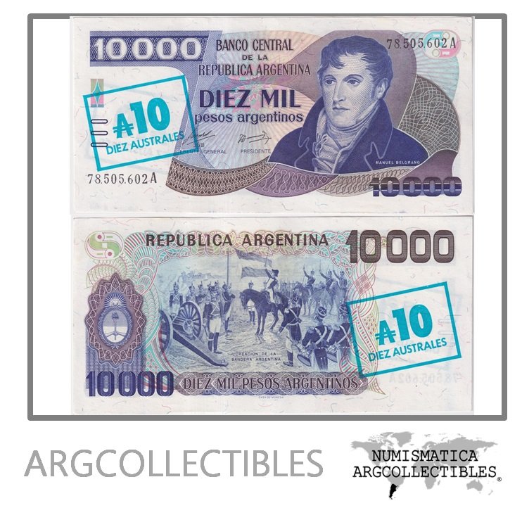 Argentina Billete 10 Australes 1985 P-322/BOT-2705 AU (Serie A)