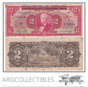 Costa Rica Billete 2 Colones 1967 P-235 VF